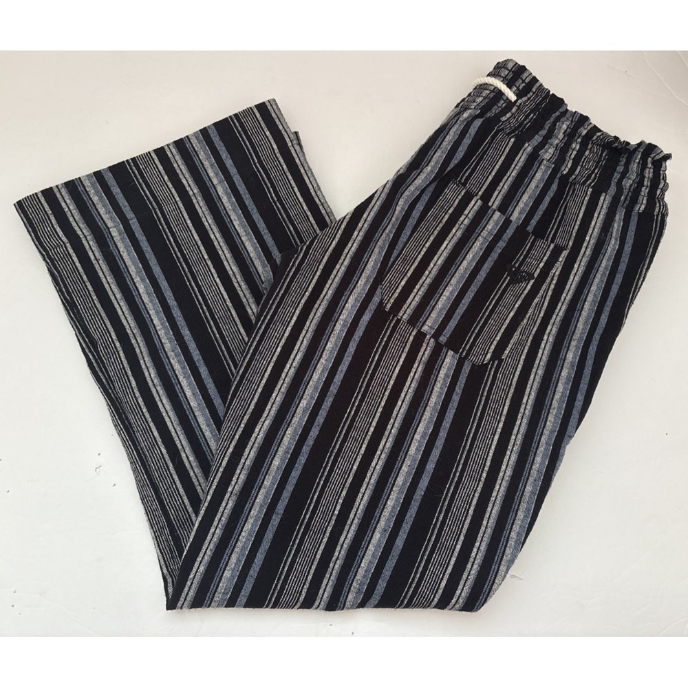 Roxy Linen Blend Striped Nautical Resortwear Beach Drawstring Cropped Pants Sz M